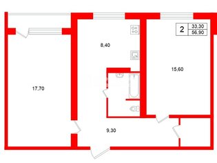 2-комн. кв. 56.9 м² 5/5 этаж