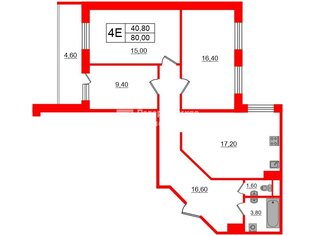 3-комн. кв. 80 м² 13/16 этаж