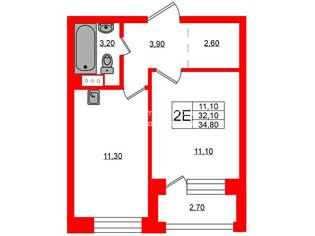 1-комн. кв. 32.1 м² 3/11 этаж