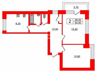 2-комн. кв. 54.4 м² 6/9 этаж