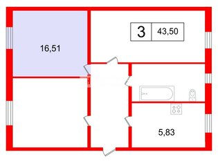 Комната 16.51 м² в 3-комн. кв. 1/3 этаж