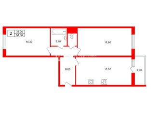 2-комн. кв. 61.3 м² 2/17 этаж