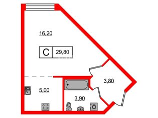 Студия 29.8 м² 21/22 этаж