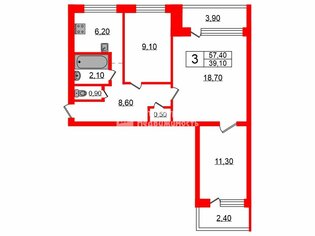 3-комн. кв. 57.4 м² 7/9 этаж