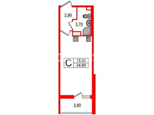 Студия 24.6 м² 8/12 этаж
