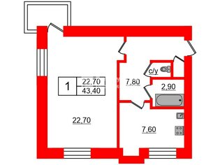 1-комн. кв. 43.4 м² 3/3 этаж