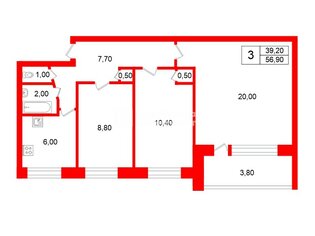 3-комн. кв. 56.9 м² 5/5 этаж