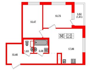 2-комн. кв. 54.45 м² 3/14 этаж