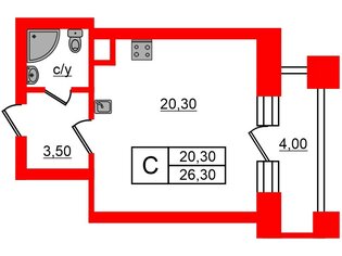 Студия 26.3 м² 3/12 этаж