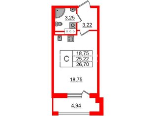 Студия 25.22 м² 6/12 этаж