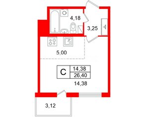 Студия 26.4 м² 2/8 этаж