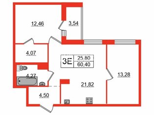  Квартира 60.4 кв.м. у метро Черная Речка