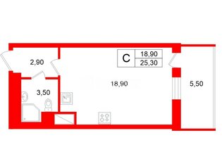 Студия 25.3 м² 3/15 этаж
