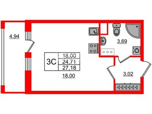Студия 24.71 м² 12/23 этаж