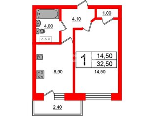 1-комн. кв. 32.5 м² 3/9 этаж