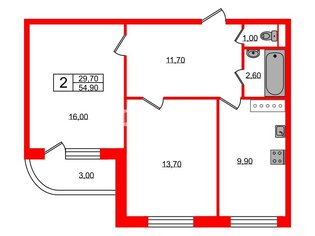 2-комн. кв. 54.9 м² 10/12 этаж