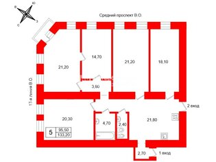 5-комн. кв. 133.2 м² 4/4 этаж