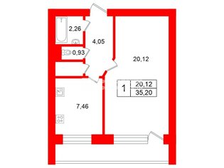 1-комн. кв. 35.2 м² 7/14 этаж