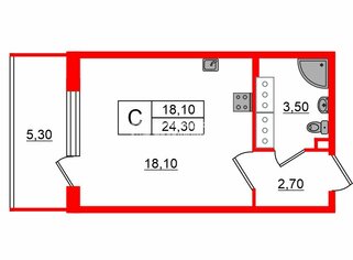 Студия 24.3 м² 19/19 этаж
