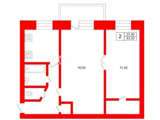 2-комн. кв. 43.2 м² 4/5 этаж