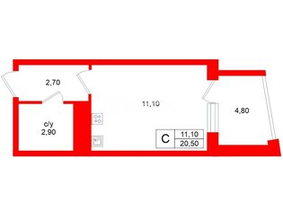 Студия 20.5 м² 5/11 этаж