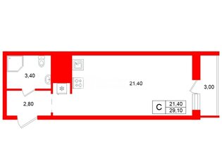 Студия 29.1 м² 7/20 этаж