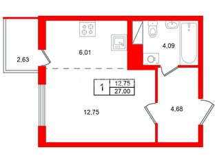 Студия 27 м² 5/8 этаж