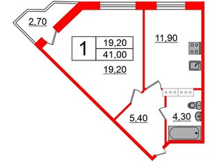 1-комн. кв. 41 м² 9/16 этаж