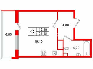  Студия 28.1 кв.м. у метро Комендантский Проспект