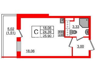 Студия 24.2 м² 8/12 этаж