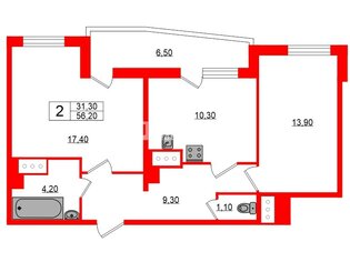 2-комн. кв. 56.2 м² 3/25 этаж