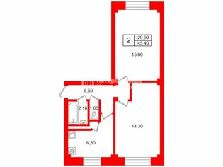 2-комн. кв. 45.4 м² 4/5 этаж