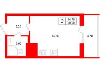 Студия 20.9 м² 6/24 этаж