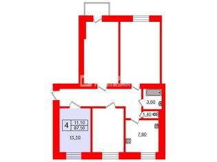 Комната 11.1 м² в 4-комн. кв. 4/6 этаж