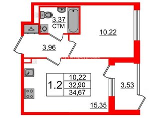 1-комн. кв. 32.9 м² 1/4 этаж