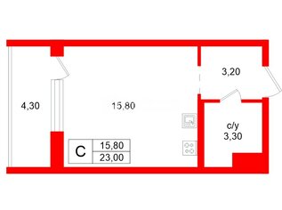 Студия 23 м² 9/13 этаж