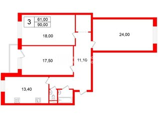 3-комн. кв. 90 м² 2/10 этаж