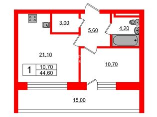 1-комн. кв. 44.6 м² 4/19 этаж