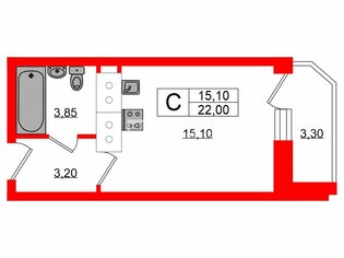 Студия 22 м² 11/16 этаж