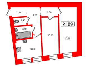 2-комн. кв. 44 м² 1/6 этаж