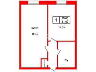 1-комн. кв. 31.6 м² 1/23 этаж