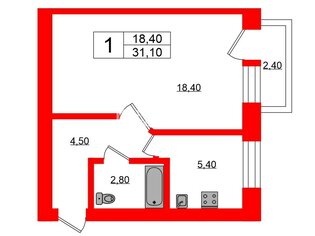 1-комн. кв. 31.1 м² 5/5 этаж