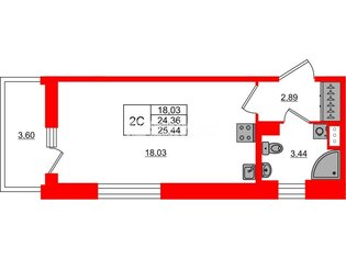 Студия 24.36 м² 7/11 этаж