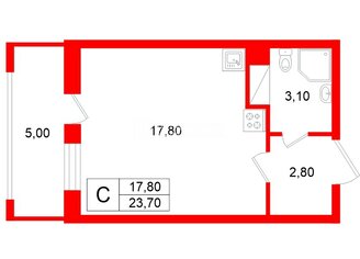 Студия 23.7 кв.м. у метро Улица Дыбенко