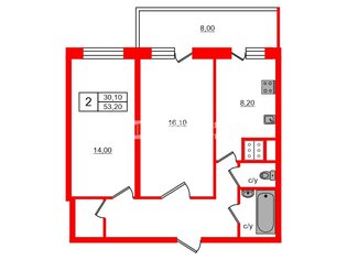 2-комн. кв. 53.2 м² 7/25 этаж