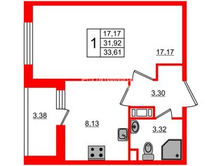 1-комн. кв. 31.5 м² 3/12 этаж