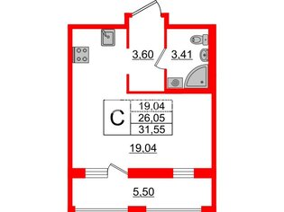 Студия 26.05 м² 9/15 этаж