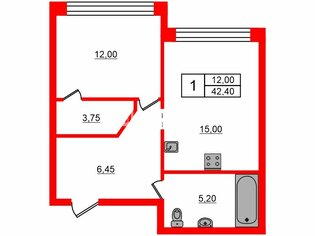 1-комн. кв. 42.4 м² 5/5 этаж