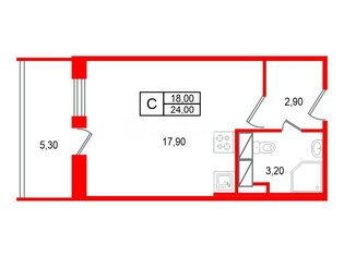 Студия 24 м² 9/12 этаж