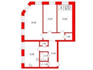 3-комн. кв. 85.1 м² 3/3 этаж